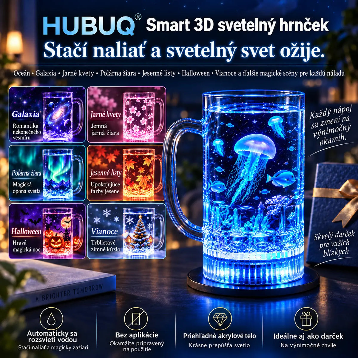 HUBUQ® Inteligentný akrylový svietiaci pohár