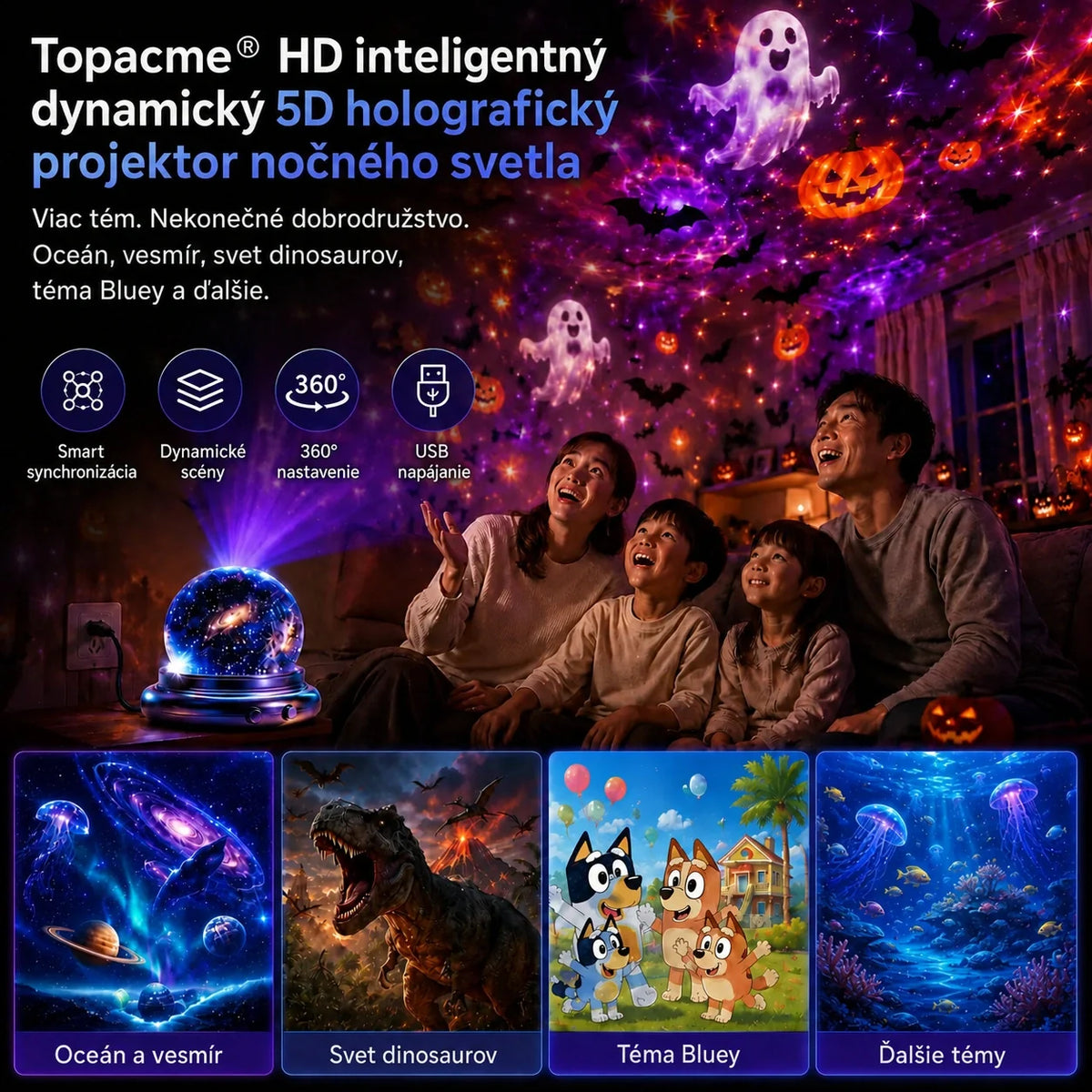 Topacme projektor nočného svetla
