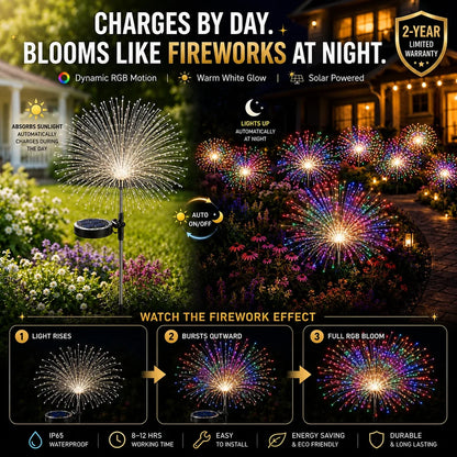 Topacme solar firework garden lights charges by day blooms like fireworks at night