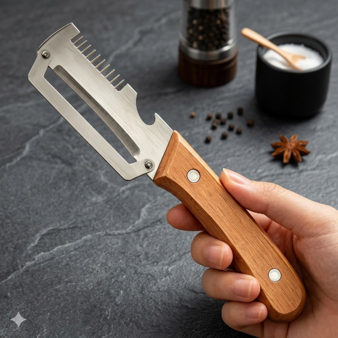2-in-1 Stainless Steel Vegetable Peeler with Wooden Handle & Bottle Opener 💖