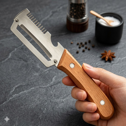 2-in-1 Stainless Steel Vegetable Peeler with Wooden Handle & Bottle Opener 💖
