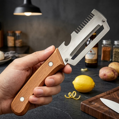 2-in-1 Stainless Steel Vegetable Peeler with Wooden Handle & Bottle Opener 💖