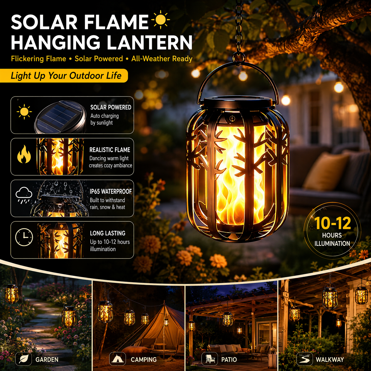 70% OFF NOW! 🔥🏮Solar Flicke ring Flame Lantern – IP65 Waterproof Auto On/Off, Realistic Warm Glow, Hanging Outdoor Solar Light for Patio Garden Pathway Decor