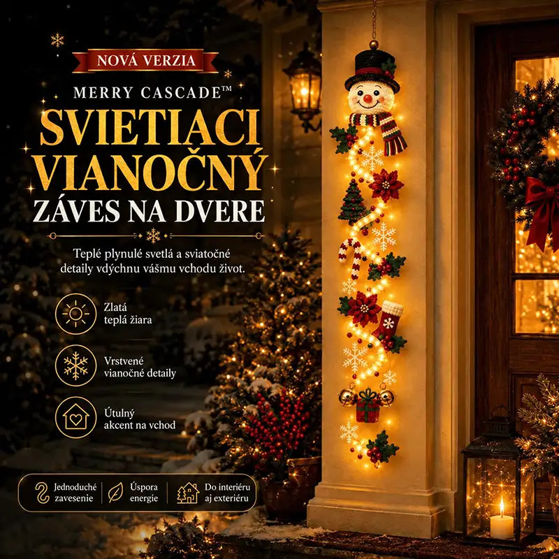 | ⏳ Posledný deň ZĽAVA 50 % – 🎄🎅 Svietiaca vianočná závesná dekorácia MerryCascade™ | 6 sviatočných svetelných motívov ✨