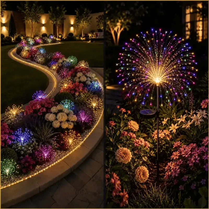 Topacme solar firework garden lights flowing RGB warm white firework effect demo