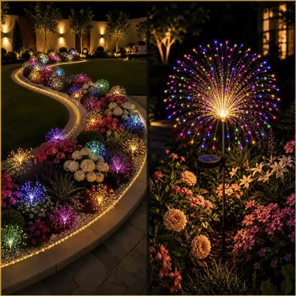 Topacme solar firework garden lights flowing RGB warm white firework effect demo