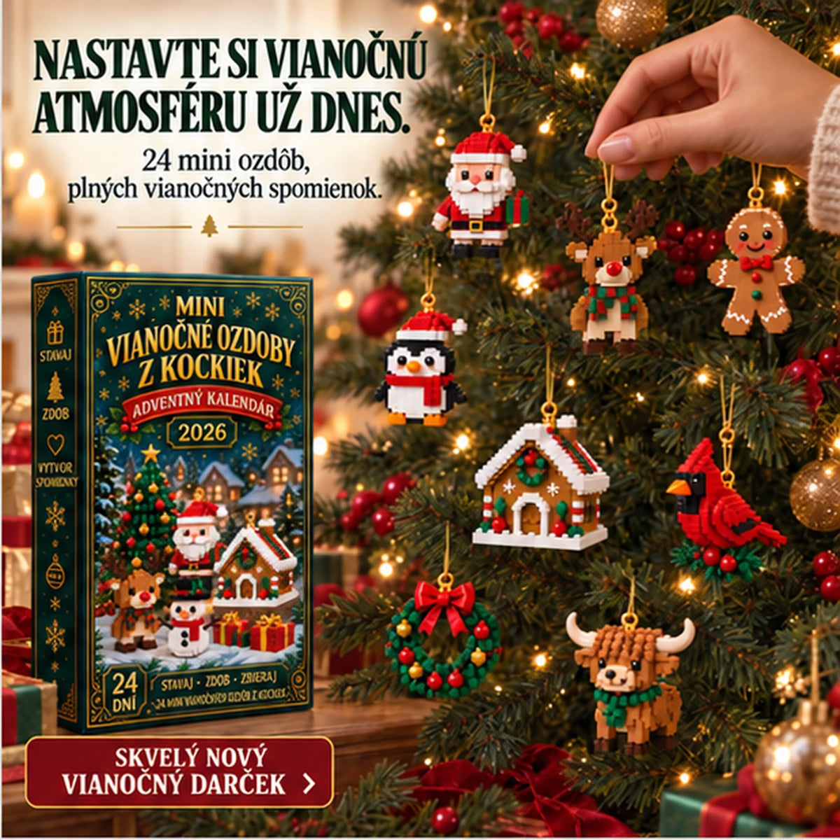 Adventný kalendár s 24 mini vianočnými ozdobami zo stavebníc🌲🔥