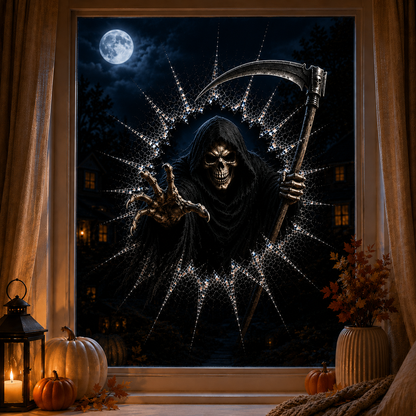 2026 Halloweenske nálepky na okno – 🎃🔥 3D efekt prasknutého skla a strašidelná dekorácia pre dokonalú halloweensku atmosféru