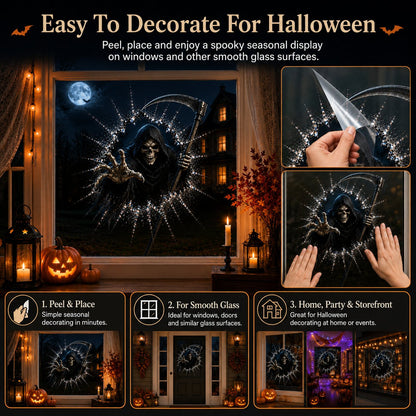 2026 Halloweenske nálepky na okno – 🎃🔥 3D efekt prasknutého skla a strašidelná dekorácia pre dokonalú halloweensku atmosféru