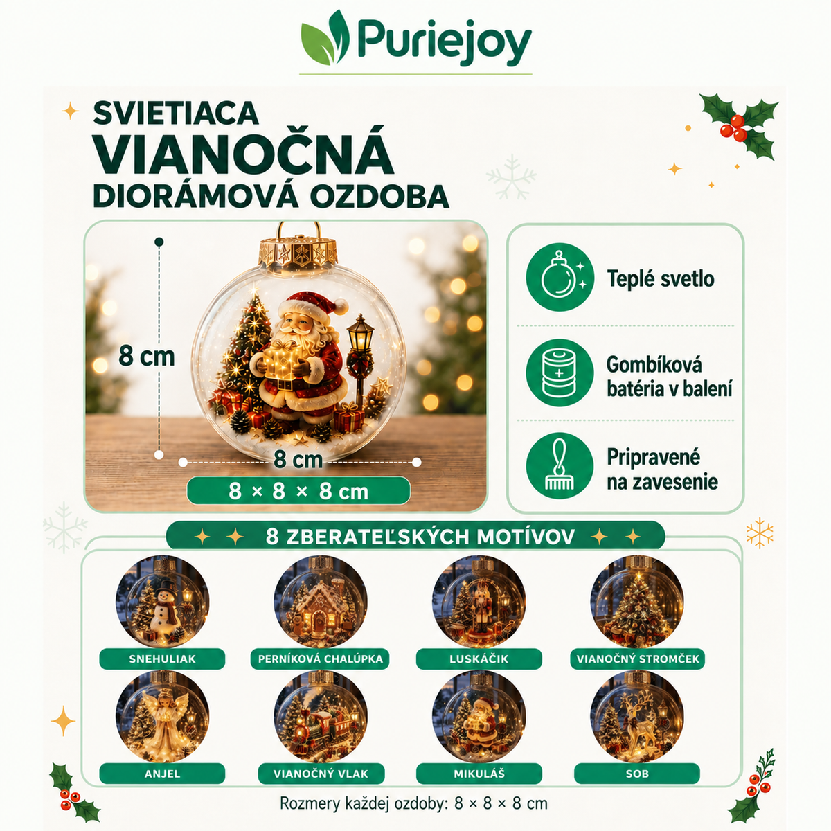 Puriejoy svietiaca vianočná diorámová ozdoba - 2