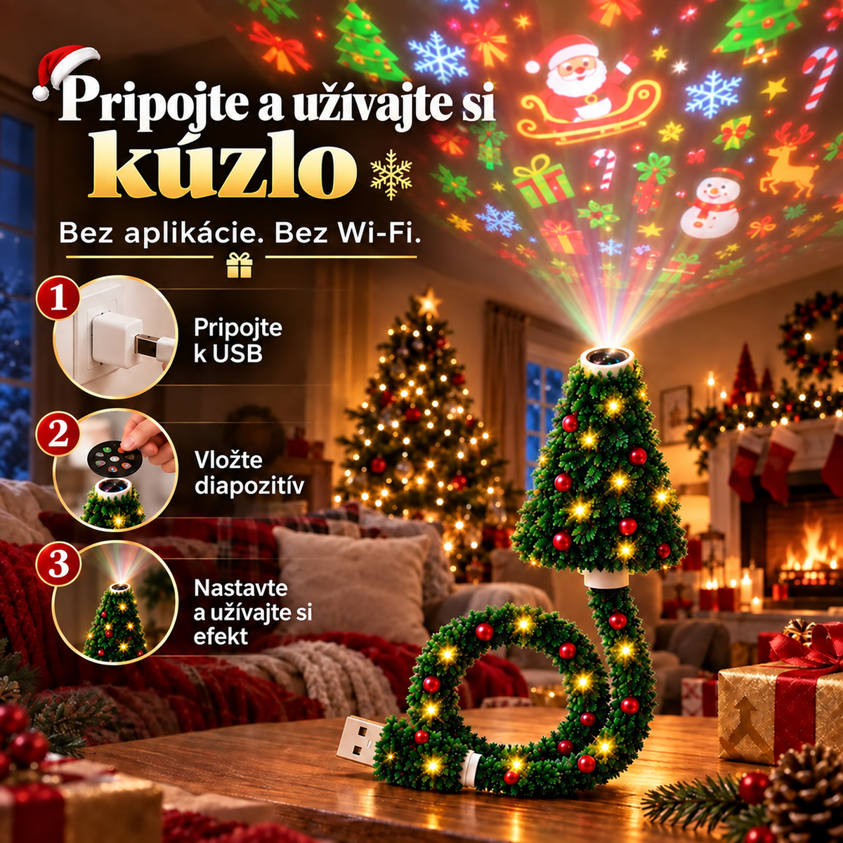 Vianočný USB projektor so 6 motívmi – 3