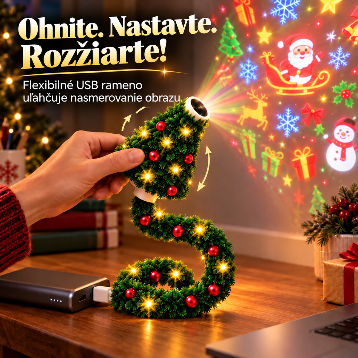 Vianočný USB projektor so 6 motívmi – 5